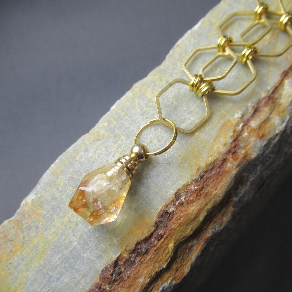 Citrine Nugget Perfume Bottle Pendant Necklace 80$